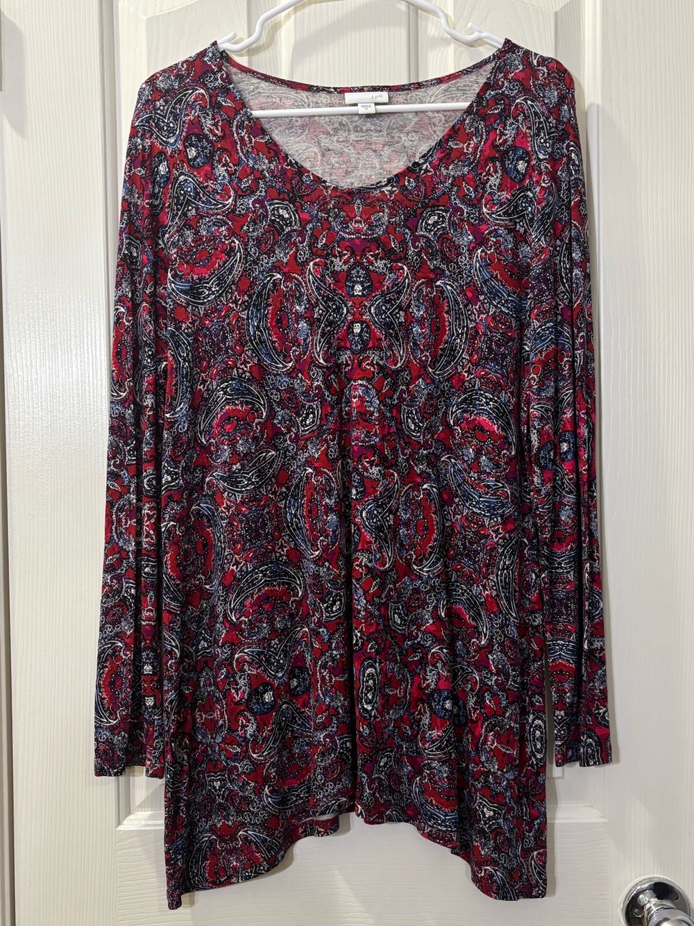 J. Jill Women’s Scoop Neck Long Sleeve Paisley Tunic Red